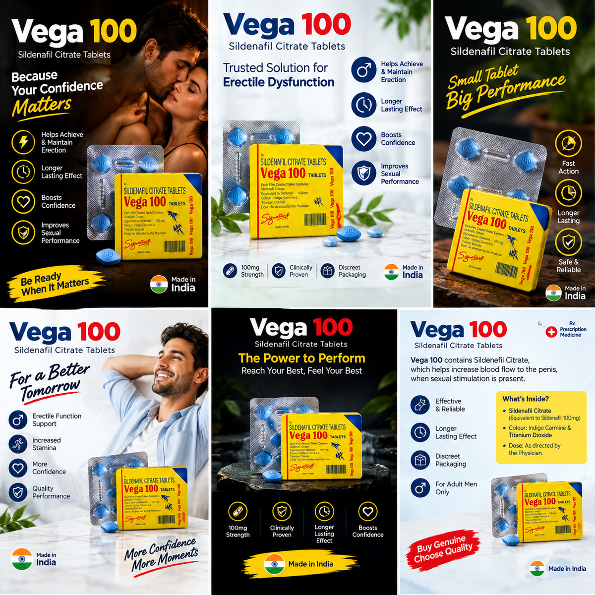 Vega 100 Sildenafil Citrate 100mg Tablets ā Erectile Dysfunction Treatment